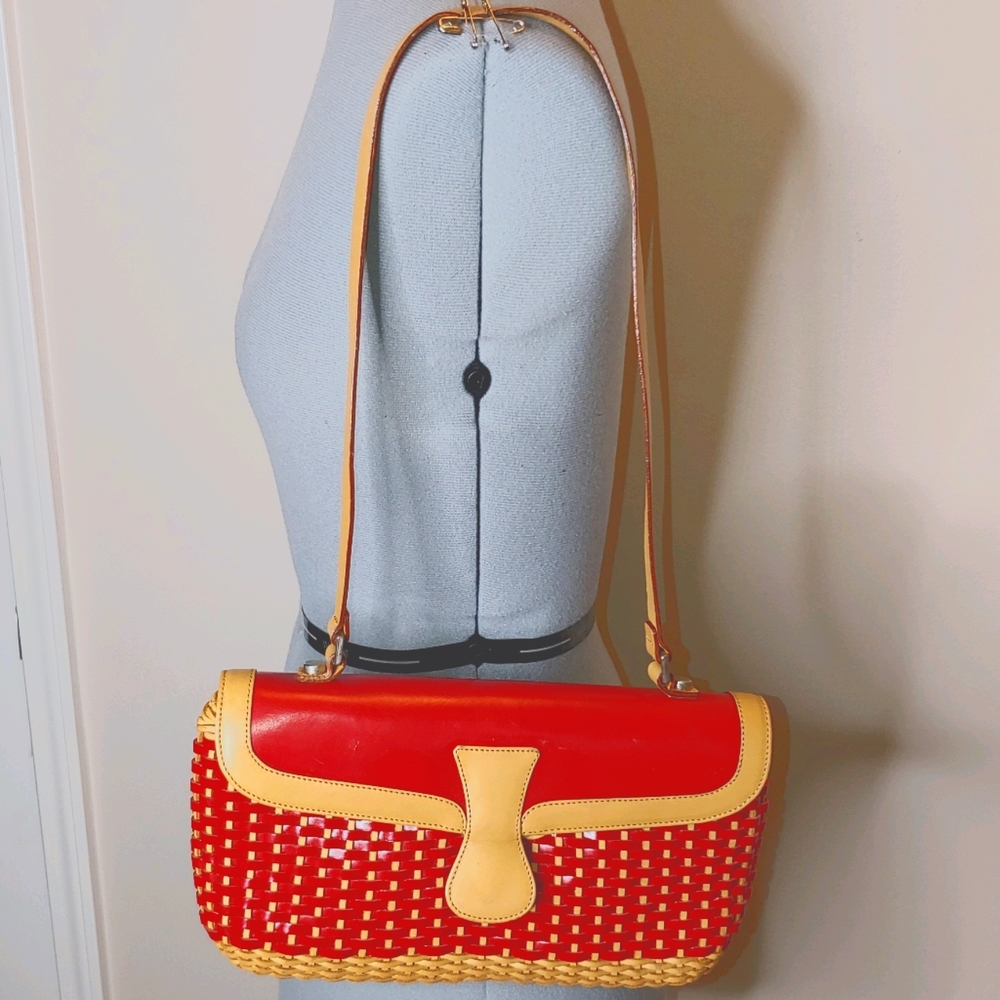 Falor Le Borse baguette red leather woven bag EUC